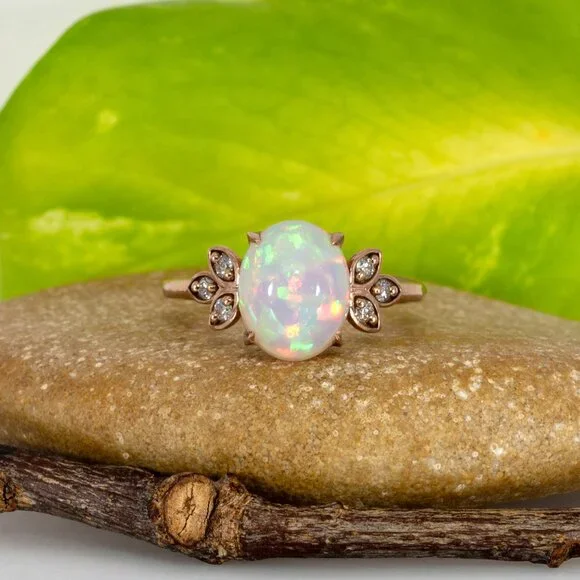 2.3Ct Ethiopian Opal Ring in Solid 14K Rose Gold with Natural Diamond Accents - Picture 5 of 10